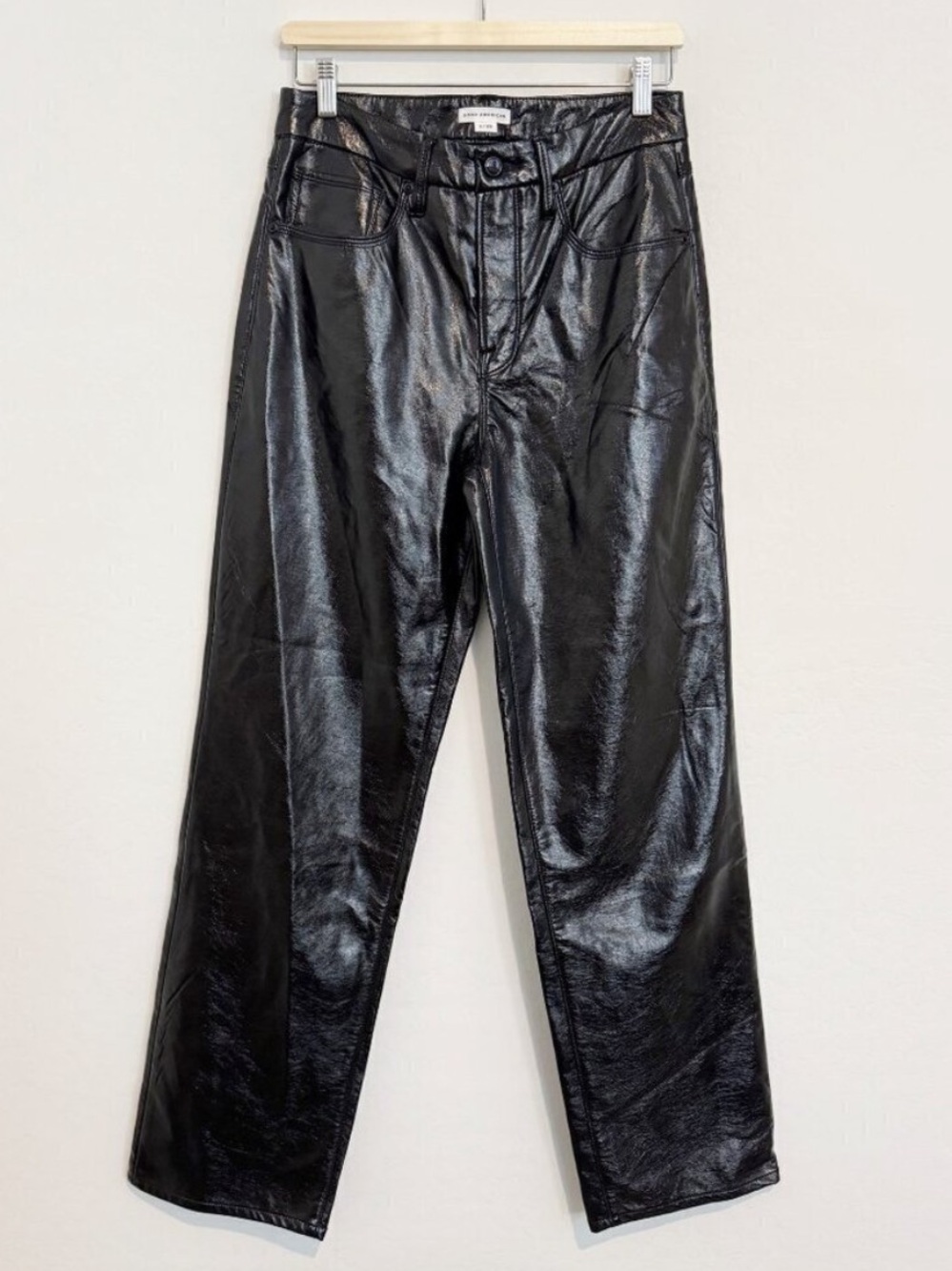 Good American Pants Size 26 Black Faux Leather High Rise Straight Corpcore Sleek